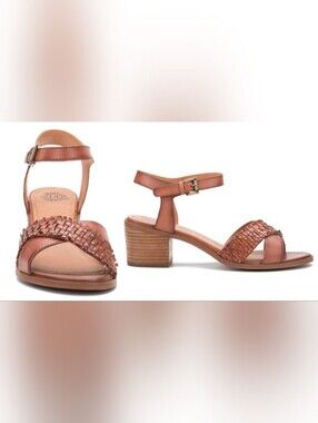 🌻 Woven Leather Ankle-Strap Sandal in Tan - Like New